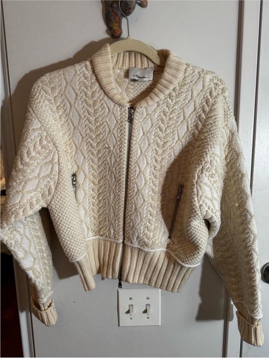 3.1 Phillip Lim Sweaters - 3.1 Phillip Lim Cream Cable Knit Full Zip Cardigan Zip Pockets Size M‎